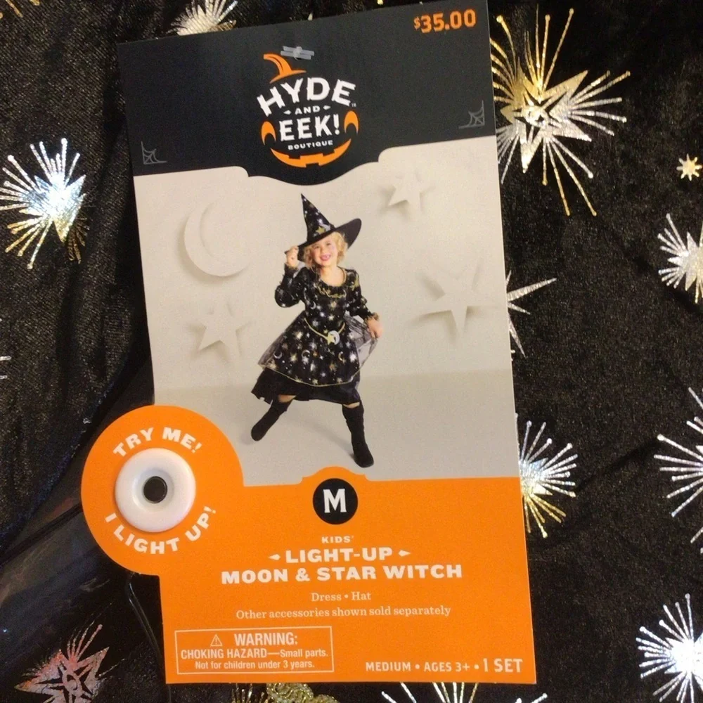 Kids' Light Up Moon & Star Witch Halloween Costume Dress - Size Medium 8-10